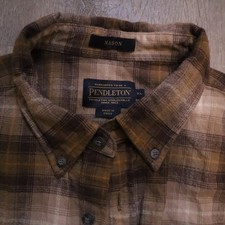 Pendleton Plaid Flannel Shirt Button Down Long Sleeve Mens XL Brown Tan