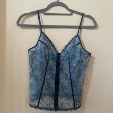 Victoria  s Secret Angels Lace Corset Bustier Top Blue Floral Mesh Size M