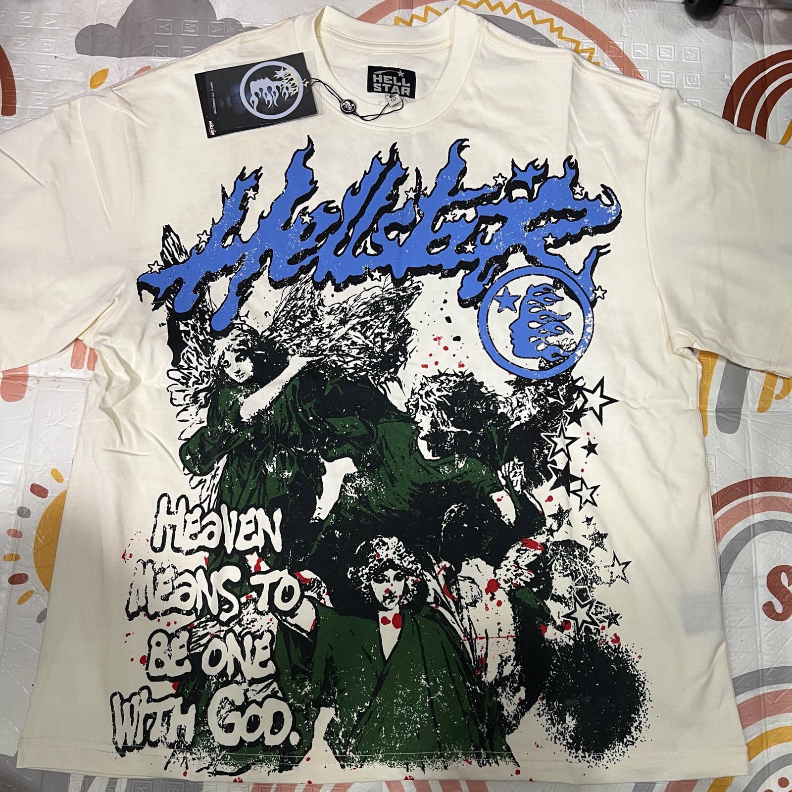 Hell Star Heaven Gods Short Sleeves T-shirt Color Cream White Size Large