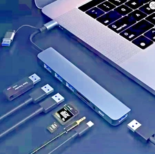 TYPE C ADAPTER 8 IN 1 (TF,SD,AUDIO,USB3.0,USB2.0,USB/C) FOR MACBOOK Laptop/PC