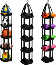 5-Tier Hanging Ball Storage Organizer with Hook for All Sports Balls, Sports Equ