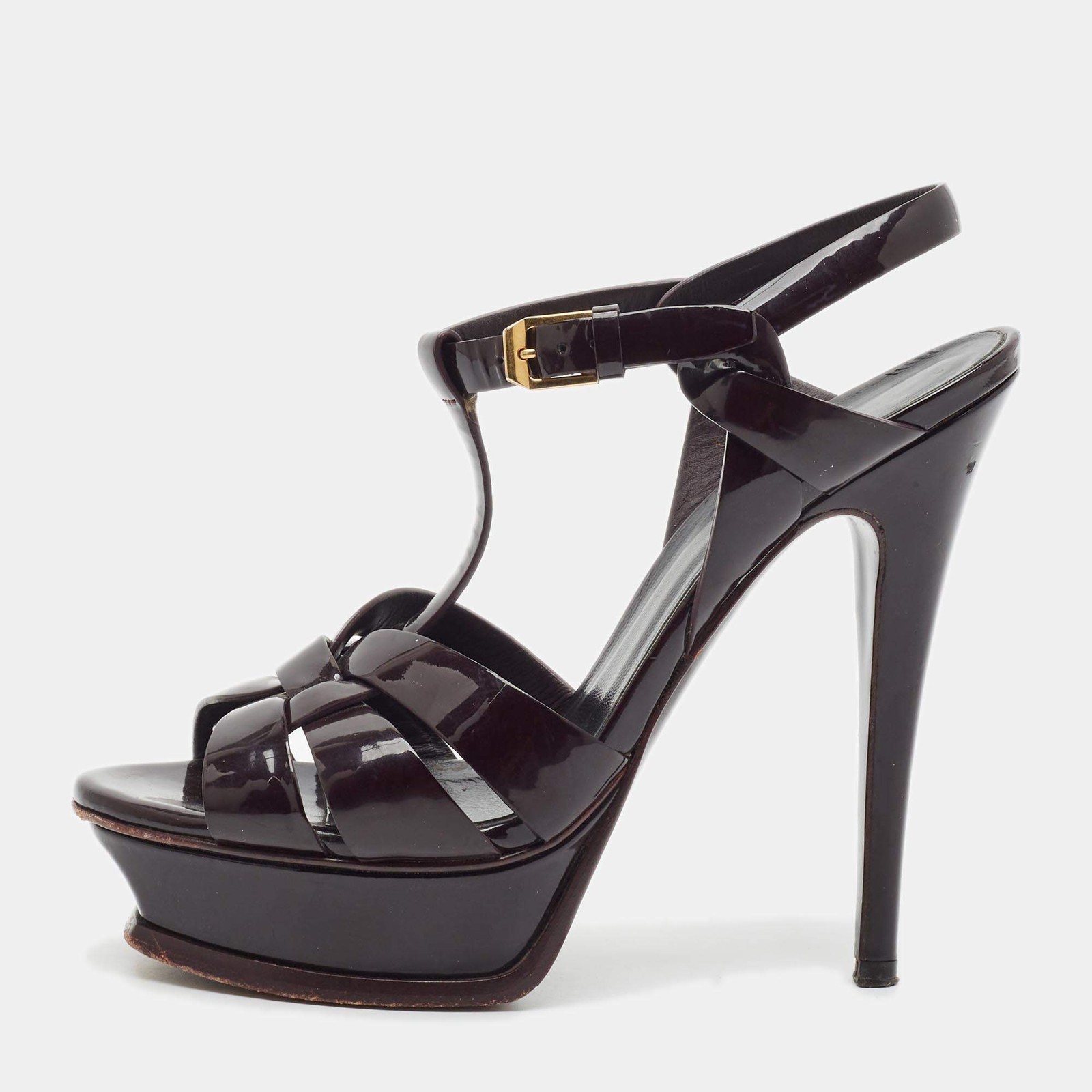 Saint Laurent Tribute Size 36.5 Burgundy Patent Leather Platform Sandals