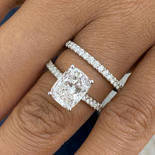3.40 CT Cushion Cut EF/VS Lab Grown Diamond Bridal Wedding Ring Set Platinum 950