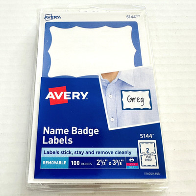 Avery 5144 Name Badge Labels Stick Stay Remove 100 Badges for Laser & Inkjet NEW