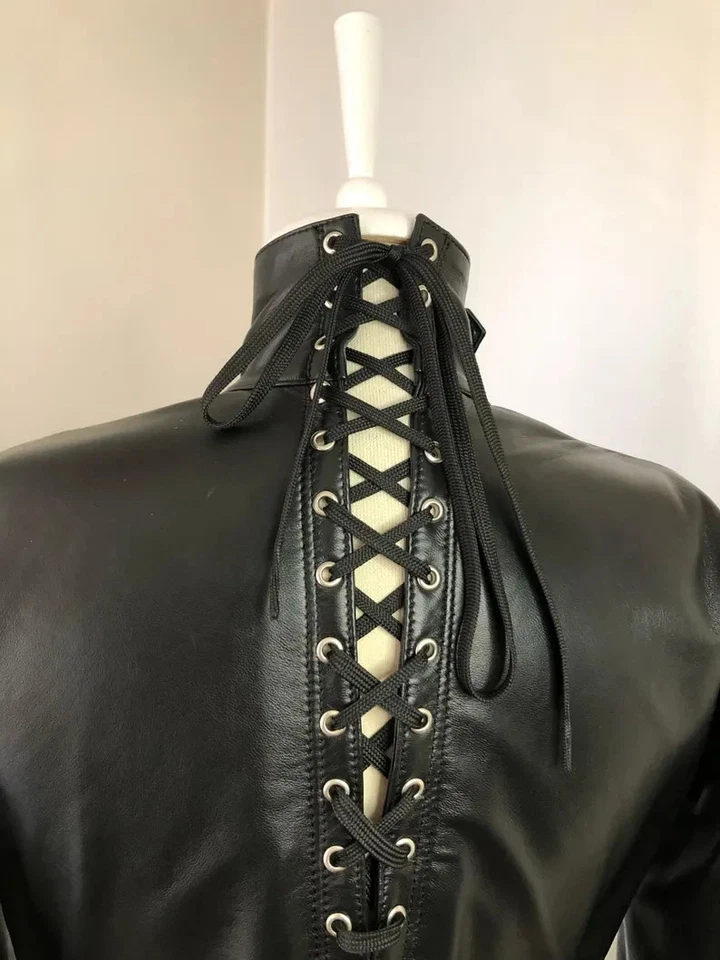 Vestido gótico negro de cuero genuino ceñido al cuerpo para mujer con hebilla cremallera punk ropa de club nocturno Foto 2 de 4