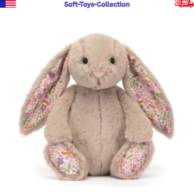 Cute Floral Bunny Plush Toy Soft Stuffed Brown Rabbit Doll Gift