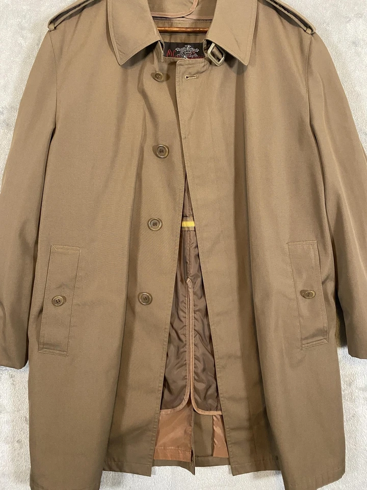 Gabardina vintage Oleg Cassini para hombre 38 marrón aislante todo clima años 90 clásica Foto 2 de 4