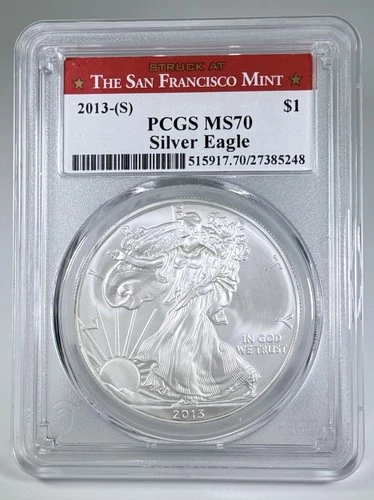 2013-S $1 Silver American Eagle PCGS MS70 - San Francisco Label