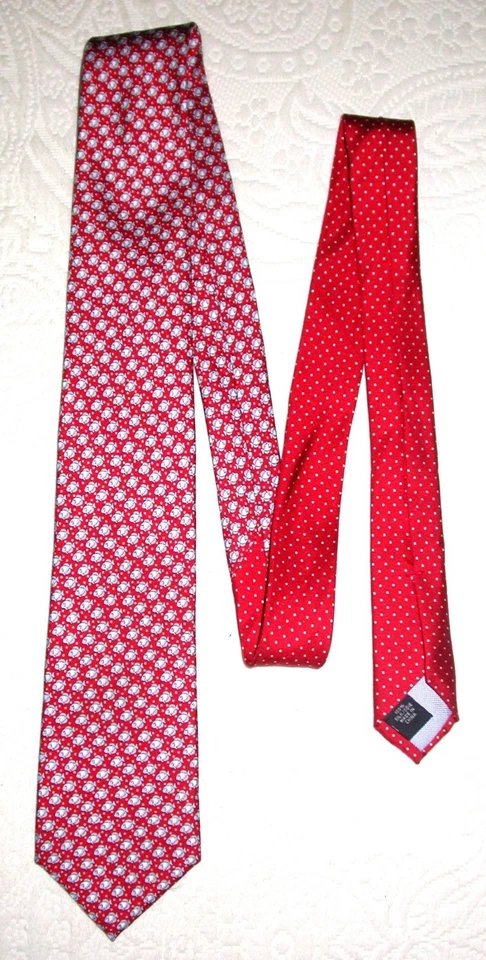 Tommy Hilfiger Hombre 100% Seda Corbata Papá Corbata Roja con Mini Pez 3" Ancho Retro Foto 2 de 4