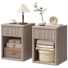 HOMCOM Modern Nightstand with Drawer and Open Shelf, Set of 2, Oak
