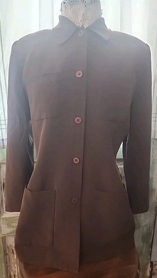 VTG Josephine Chaus 100% Silk Blouse Shacket Button Up Long Sleeve Size 10 Brown
