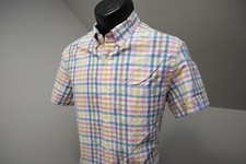 J Crew Flex Wash Dress Shirt Slim Fit Plaid Button Up Short Sleeve Mens Medium