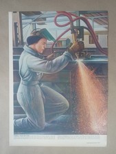 1944 Mujer Soldadora Oxiacetileno Antorcha Corte Artista Segunda Guerra Mundial Vintage Póster Impresión Anuncio
