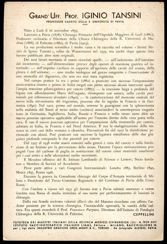 FAMOSI MEDICI ITALIANI-Primi'900-Prof.IGINIO TANSINI-LODI 1855-UNIVERSITA' PAVIA - Foto 3 di 3