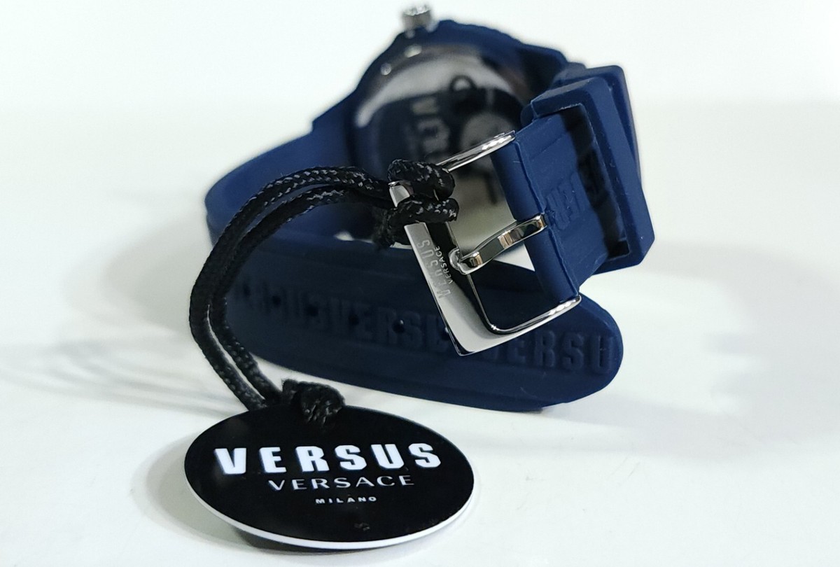 New Versace Versus Men's Silicone Dark Blue Date Watch with Case