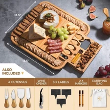 Charcuterie Board - Bamboo Cheese Board Serving - House Warming Gift Set