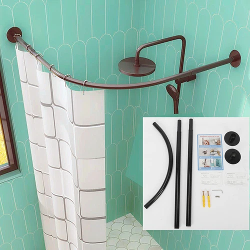 Curved Shower Curtain Rod Stainless Steel Curtain Bar Extendable Corner Shower - Picture 9 of 18