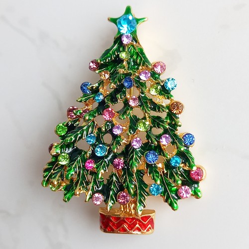 Weihnachtsbaumbrosche, bunter Kristall Weihnachtsbaum festliche Brosche Pin - Bild 6 von 7