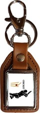 Cricket Stumps Sport Brown PU Leather Square Key Fob And Gift Bag
