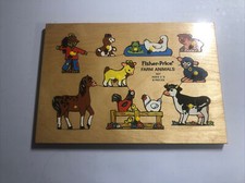 Vintage 1973 Fisher Price  Farm Animals  Wooden Puzzle 507 - 9 Pieces Ages 2-5