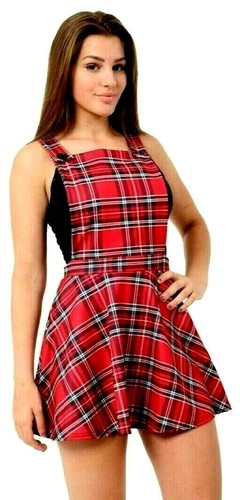 Pinafore Buttoned Skater Skirt Dress 