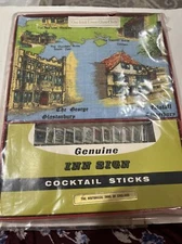 Vtg. set of Cocktail sticks-Inns of England & Irish Linen Glass Cloth-Never used