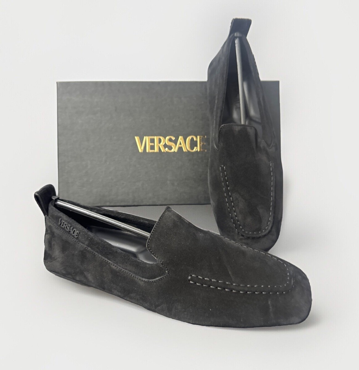 New Versace Villa Suede Driving Greca Shoes Loafers $775 Sz  display picture 1
