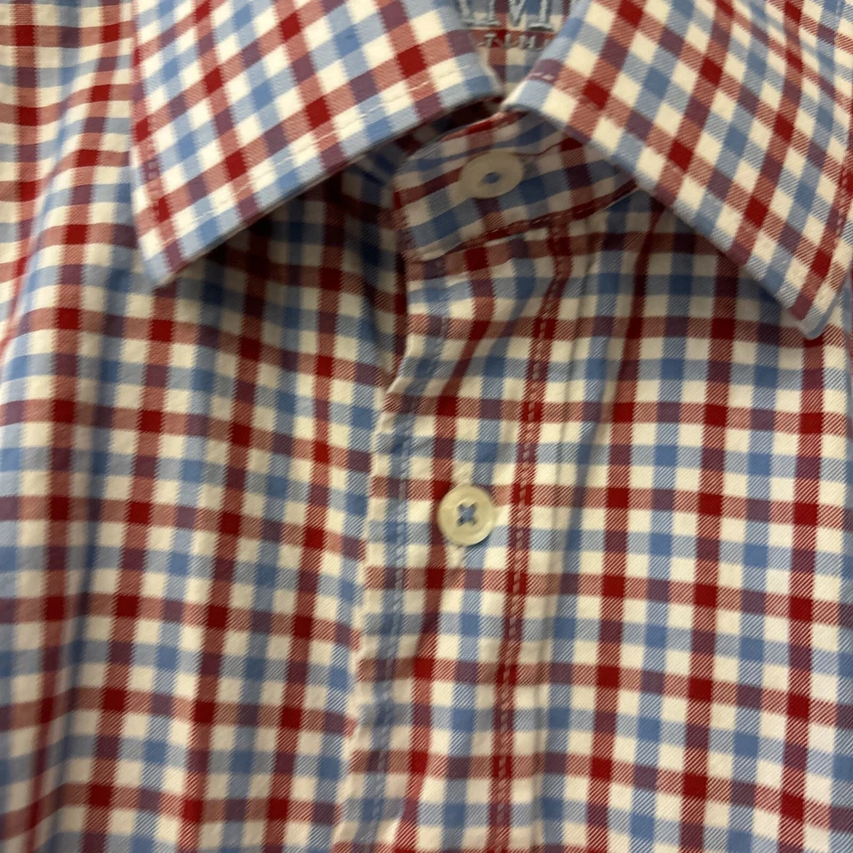 Camisa social masculina xadrez XMI platina 16 34/35. Grande. Patriotic. Azul e vermelho. - Imagem 4 de 4