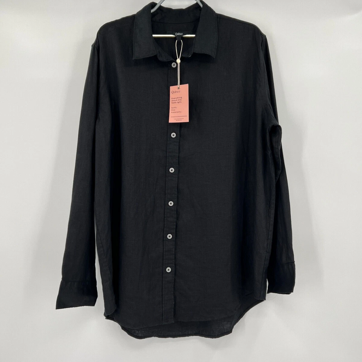 Quince Black European Linen Long Sleeve Shirt sz S Women's Button