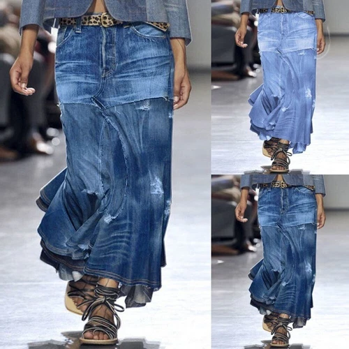 Lässiger Damen-Jeansrock mit hoher Taille, Slim Fit, A-Linie, Maxirock 2025 - Bild 1 von 25