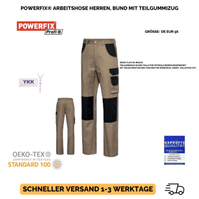 POWERFIX Arbeitshose Herren, Bund mit Teilgummizug