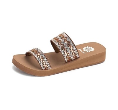 yellow box gold flip flops