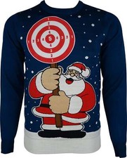 Christmas Target Santa Mens Christmas Jumper Blue Stylish Regular Fit Crew Neck