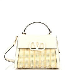 Valentino Garavani Vsling Top Handle Bag Wicker With Leather Small