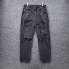 American Eagle Jeans Womens 6 Gray Mom High Rise Ripped Denim Dark Wash Denim