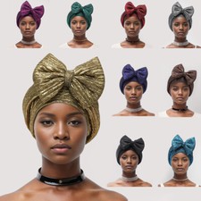 African Women Bowknot Turban Hat Aso Oke Headtie Auto Gele Cap Bonnet Headwear
