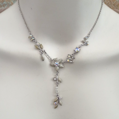 Vintage VCLM Set Necklace Deco Y-Drop Cream White Crystals Art