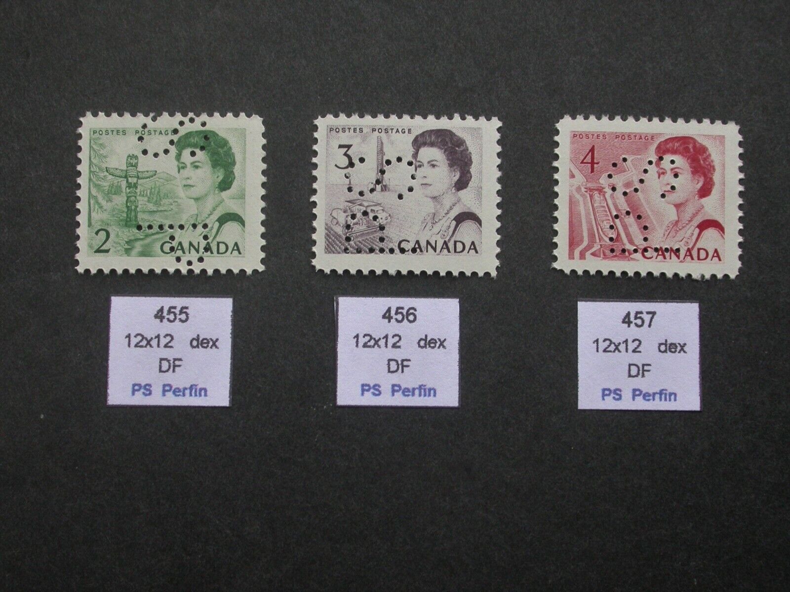 455 456 457 Three PS Stamp Perfins Centennial ~ Challenge the lowest price Max 42% OFF of Japan Mint