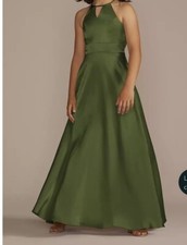 David's Bridal Women's Green Pleated Sleeveless Halter Neck Maxi Dress Size 8