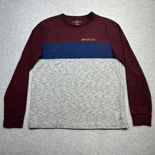 American Eagle T Shirt Medium Red Gray Colorblock Logo Casual Comfort Essential