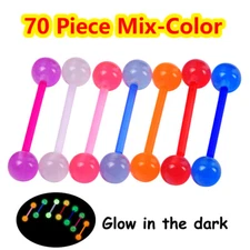 70PCS 14G Nose Stud Glow In Dark Acrylic Tongue Belly Button Rings Body Piercing