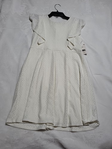 Poppies And Roses Girls Eyelet Flutter Sleeve Short Dress Ivory Size 14 - Picture 8 of 8