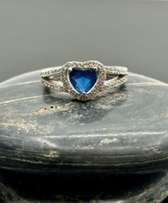 Blue Heart Stone CZ Ring Sterling Silver 925