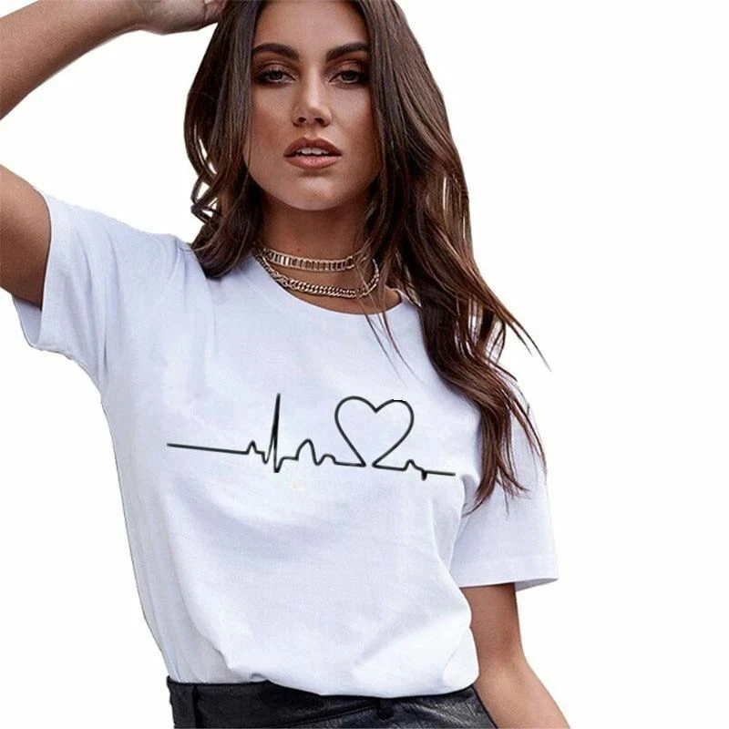 Women Casual Love Printed Tops Tee Summer Female T-shirt Short Sleeve Clothing# - Image 3 of 4