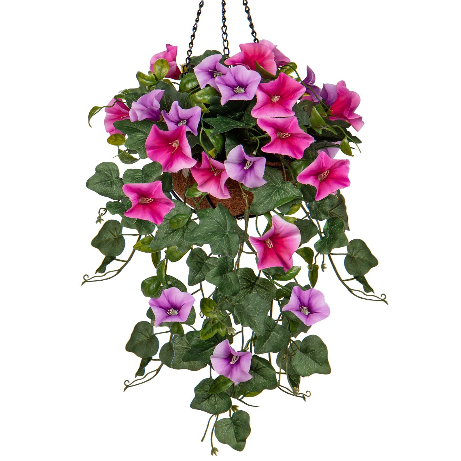 Artificial Morning Glory Hanging Plants in Basket for Indoor Outdoor Decor