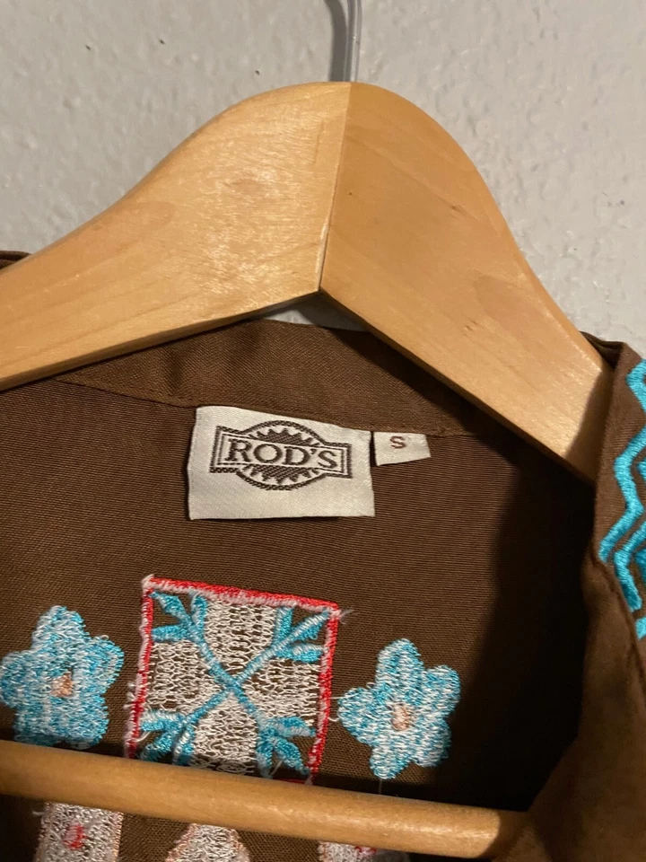 Túnica para mujer Rods pequeña marrón azteca bordada popover suroeste hippie boho Foto 2 de 4