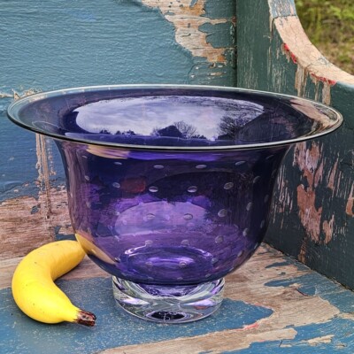 Timothy E. Landers Art Glass Bullicante and Sommerso Style Purple Centerpiece
