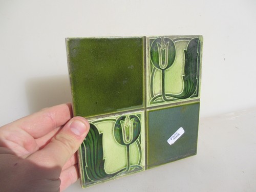 Antique Ceramic Tile Old Floral Flowers Victorian Art Nouveau Vintage - Picture 10 of 18
