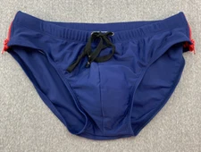 UXH Low rise Swim Brief Men L Dark Blue Red Side Zipper Detail Drawstring Fun