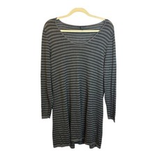 Eileen Fisher Dress Women's Size Large Black Gray Stripes
